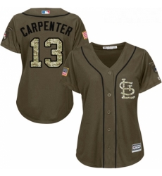 Womens Majestic St Louis Cardinals 13 Matt Carpenter Authentic Green Salute to Service MLB Jersey