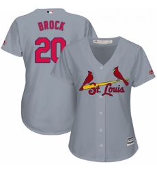 Womens Majestic St Louis Cardinals 20 Lou Brock Replica Grey Road Cool Base MLB Jersey