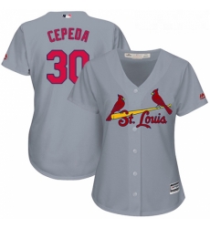 Womens Majestic St Louis Cardinals 30 Orlando Cepeda Replica Grey Road Cool Base MLB Jersey