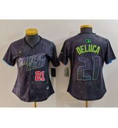 Women Tampa Bay Rays 21 Jonny DeLuca Charcoal 2024 City Connect Limited Stitched Baseball Jersey 1