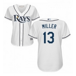 Womens Majestic Tampa Bay Rays 13 Brad Miller Authentic White Home Cool Base MLB Jersey 