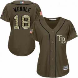 Womens Majestic Tampa Bay Rays 18 Joey Wendle Authentic Green Salute to Service MLB Jersey 
