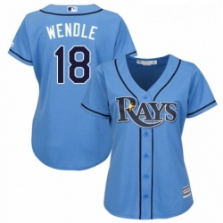 Womens Majestic Tampa Bay Rays 18 Joey Wendle Authentic Light Blue Alternate 2 Cool Base MLB Jersey 
