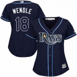 Womens Majestic Tampa Bay Rays 18 Joey Wendle Authentic Navy Blue Alternate Cool Base MLB Jersey 
