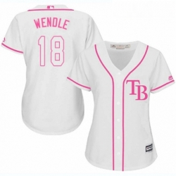 Womens Majestic Tampa Bay Rays 18 Joey Wendle Authentic White Fashion Cool Base MLB Jersey 