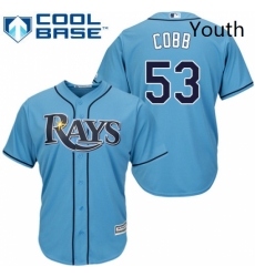 Youth Majestic Tampa Bay Rays 53 Alex Cobb Authentic Light Blue Alternate 2 Cool Base MLB Jersey