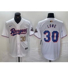 Men Texas Rangers 30 Nathaniel Lowe White Gold Cool Base Stitched Baseball Jersey 8