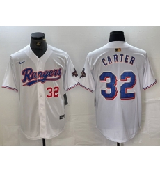 Men Texas Rangers 32 Evan Carter White Gold Cool Base Stitched Baseball Jersey III