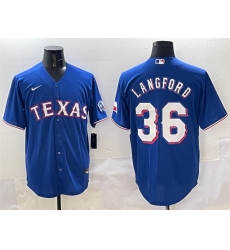 Men Texas Rangers 36 Wyatt Langford Royal Cool Base Limited Stitched Baseball Jersey Men Texas Rangers 36 Wyatt Langford Royal Cool Base Limited Stitched Baseball Jersey