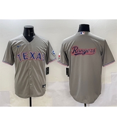 Men Texas Rangers Team Big Logo Grey With Patch Cool Base Stitched Baseball Jersey
