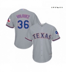 Mens Texas Rangers 36 Edinson Volquez Replica Grey Road Cool Base Baseball Jersey 