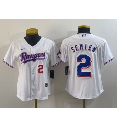 Women Texas Rangers 2 Marcus Semien White Gold Cool Base Stitched Baseball Jersey 3