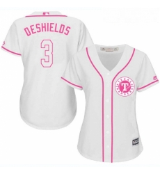 Womens Majestic Texas Rangers 3 Delino DeShields Authentic White Fashion Cool Base MLB Jersey