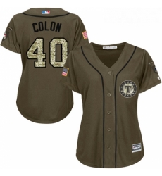 Womens Majestic Texas Rangers 40 Bartolo Colon Authentic Green Salute to Service MLB Jersey 