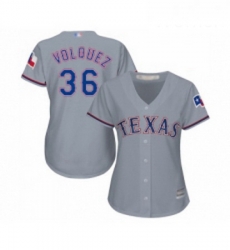 Womens Texas Rangers 36 Edinson Volquez Replica Grey Road Cool Base Baseball Jersey 