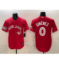 Men Toronto Blue Jays  0 Andres Gimenez Red 50 Seasons Patch Stitched Baseball Jersey