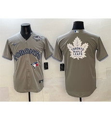 Men Toronto Blue Jays  26 Leafs Grey 2025 World Series With White Leafs Logo Cool Base Stitched Baseball Jersey