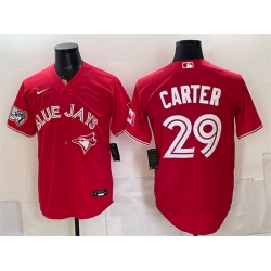 Men Toronto Blue Jays  29 Joe Carter Red 50 Seasons Patch Stitched Baseball Jersey