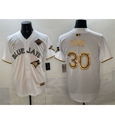 Men Toronto Blue Jays 30 Alejandro Kirk White Gold 2025 American League Champions Limited Stitched Baseball Jersey Men Toronto Blue Jays 30 Alejandro Kirk White Gold 2025 American League Champions Limited Stitched Baseball Jersey
