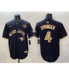 Men Toronto Blue Jays 4 George Springer Black Gold 2025 American League Champions Limited Stitched Baseball Jersey Men Toronto Blue Jays 4 George Springer Black Gold 2025 American League Champions Limited Stitched Baseball Jersey