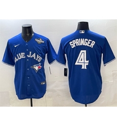 Men Toronto Blue Jays 4 George Springer Navy 2025 World Series Home Cool Base Stitched Baseball Jersey