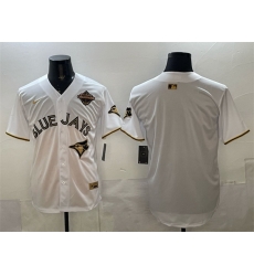 Men Toronto Blue Jays Blank White Gold 2025 American League Champions Limited Stitched Baseball Jersey Men Toronto Blue Jays Blank White Gold 2025 American League Champions Limited Stitched Baseball Jersey