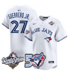 Men Women Youth Blue Jays 50th Patch 2025 World Series White 27 Guerrero JR. Stitched Jersey Men Women Youth Blue Jays 50th Patch 2025 World Series White 27 Guerrero JR. Stitched Jersey