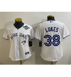 Women Toronto Blue Jays 38 Nathan Lukes White 2025 World Series Home Cool Base Stitched Baseball Jersey Women Toronto Blue Jays 38 Nathan Lukes White 2025 World Series Home Cool Base Stitched Baseball Jersey