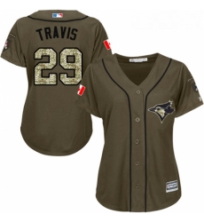 Womens Majestic Toronto Blue Jays 29 Devon Travis Authentic Green Salute to Service MLB Jersey