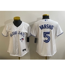 Youth Toronto Blue Jays 5 Daulton Varsho White Cool Base Stitched Baseball Jersey Youth Toronto Blue Jays 5 Daulton Varsho White Cool Base Stitched Baseball Jersey
