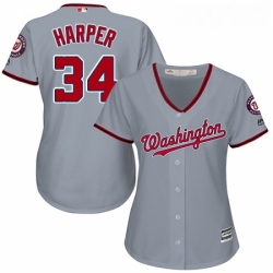 Womens Majestic Washington Nationals 34 Bryce Harper Replica Grey Road Cool Base MLB Jersey