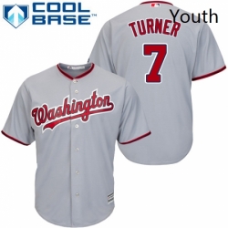 Youth Majestic Washington Nationals 7 Trea Turner Replica Grey Road Cool Base MLB Jersey