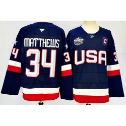 Men USA 34 Auston Matthews Navy 2025 With C Patch 4 Nations Face Off Stitched Jersey
