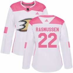 Womens Adidas Anaheim Ducks 22 Dennis Rasmussen Authentic WhitePink Fashion NHL Jersey 