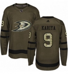 Youth Adidas Anaheim Ducks 9 Paul Kariya Authentic Green Salute to Service NHL Jersey 