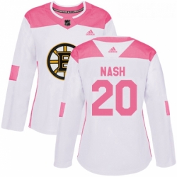 Womens Adidas Boston Bruins 20 Riley Nash Authentic WhitePink Fashion NHL Jersey 