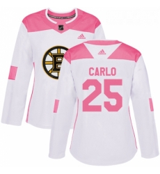 Womens Adidas Boston Bruins 25 Brandon Carlo Authentic WhitePink Fashion NHL Jersey Womens Adidas Boston Bruins 25 Brandon Carlo Authentic WhitePink Fashion NHL Jersey