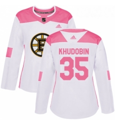 Womens Adidas Boston Bruins 35 Anton Khudobin Authentic WhitePink Fashion NHL Jersey Womens Adidas Boston Bruins 35 Anton Khudobin Authentic WhitePink Fashion NHL Jersey
