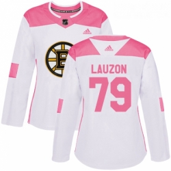 Womens Adidas Boston Bruins 79 Jeremy Lauzon Authentic WhitePink Fashion NHL Jersey 