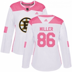 Womens Adidas Boston Bruins 86 Kevan Miller Authentic WhitePink Fashion NHL Jersey 