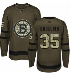 Youth Adidas Boston Bruins 35 Anton Khudobin Authentic Green Salute to Service NHL Jersey 