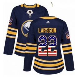 Womens Adidas Buffalo Sabres 22 Johan Larsson Authentic Navy Blue USA Flag Fashion NHL Jersey 