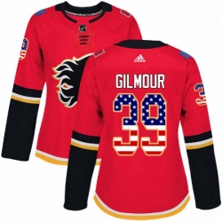 Womens Adidas Calgary Flames 39 Doug Gilmour Authentic Red USA Flag Fashion NHL Jersey 