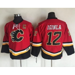 Flames #12 Jarome Iginla Red Black CCM Throwback Stitched Youth NHL Jersey