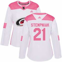 Womens Adidas Carolina Hurricanes 21 Lee Stempniak Authentic WhitePink Fashion NHL Jersey 