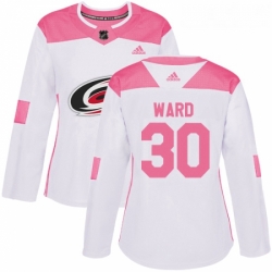 Womens Adidas Carolina Hurricanes 30 Cam Ward Authentic WhitePink Fashion NHL Jersey 