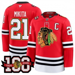 Men Chicago Blackhawks 21 Stan Mikita Red 2025 Home 100th Anniversary Stitched Hockey Jersey