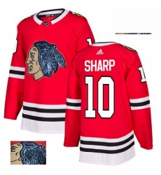 Mens Adidas Chicago Blackhawks 10 Patrick Sharp Authentic Red Fashion Gold NHL Jersey 