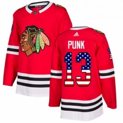 Mens Adidas Chicago Blackhawks 13 CM Punk Authentic Red USA Flag Fashion NHL Jersey 