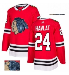 Mens Adidas Chicago Blackhawks 24 Martin Havlat Authentic Red Fashion Gold NHL Jersey 